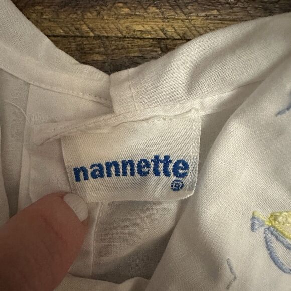 Vintage 1980s 6m Nanette Baby Boy One Piece Romper Rabbit Sailbot Embroidery - Picture 3 of 8